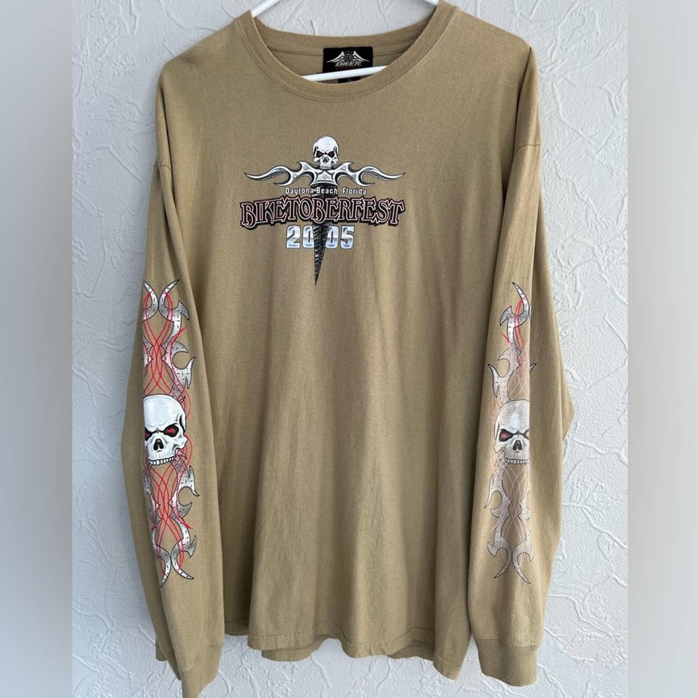 MENS VINTAGE DAYTONA BIKETOBERFEST 2OO5 LONGSLEEVE TAN SHIRT SIZE XL NICE
